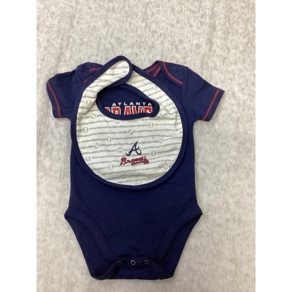 MLB Baby Atlanta Braves Bodysuit‎ and Bib Set Navy Blue 6 Months 100% Cotton